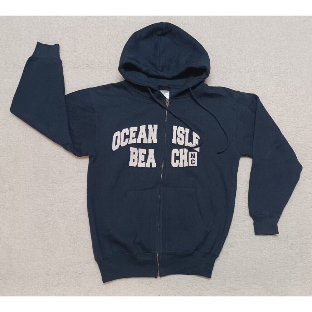 Cotton Net Ocean Isle Beach, NC Men's Navy Full Zip Hoodie Sz S Pockets